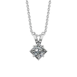 Pendentif Réel Diamant Solitaire Taille Princesse De 1.5 Ct En Or Blanc 14K