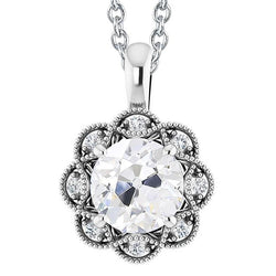 Pendentif Réel Diamant Style Fleur ancienne mine Cut 4 Carats Glisser Avec Chaîne