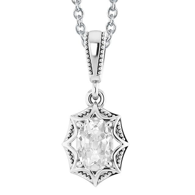 Pendentif Réel Diamant Vieux mineur Ovale Or Blanc 14K Style Etoile 3 Carats