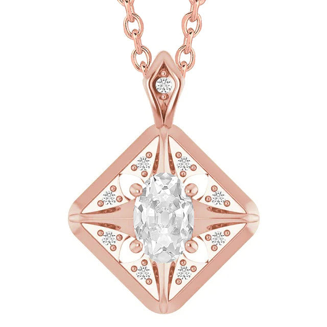 Pendentif Réel Diamant en or rose ovale taille ancienne 3.50 carats bijoux