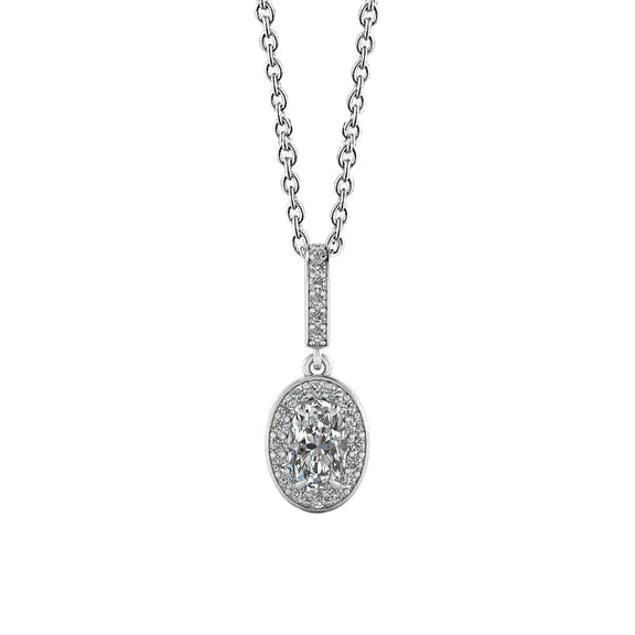 Pendentif Réel Diamants Ovales Et Ronds Etincelants En Or Blanc 1.72 Ct 14 Carats
