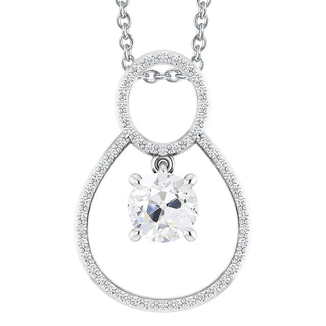 Pendentif Réel diamant Vieux mineur en or blanc avec chaîne 3 carats sertie de griffes