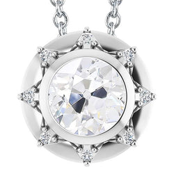 Pendentif Réel diamant pour femme Halo rond serti lunette ancien mineur 6,50 carats