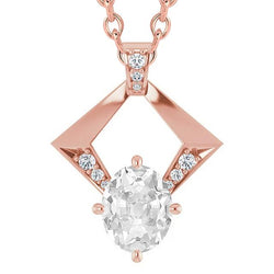 Pendentif Réel diamant pour femme en or rose rond et ovale collier ancien mineur 4 ct