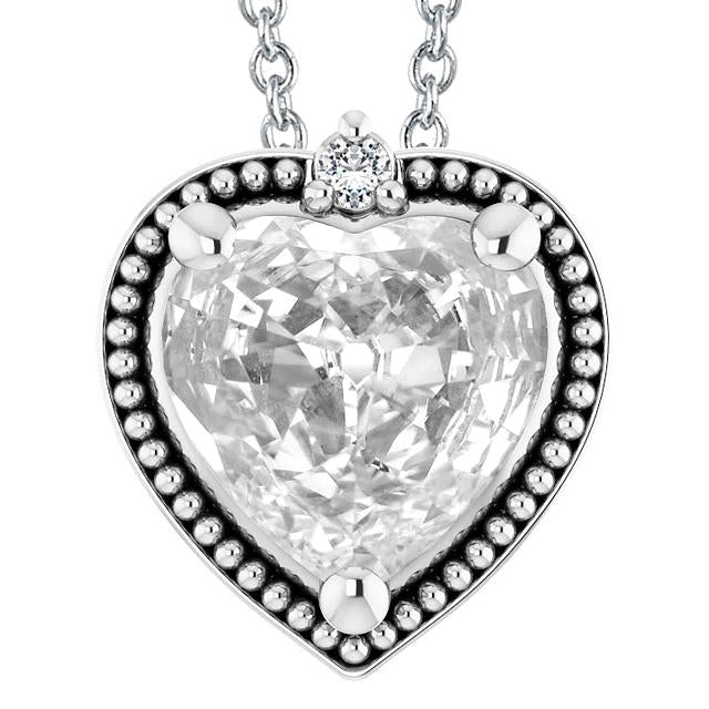 Pendentif Réel diamant rond et cœur taille ancienne mine 5.50 carats or blanc 14K