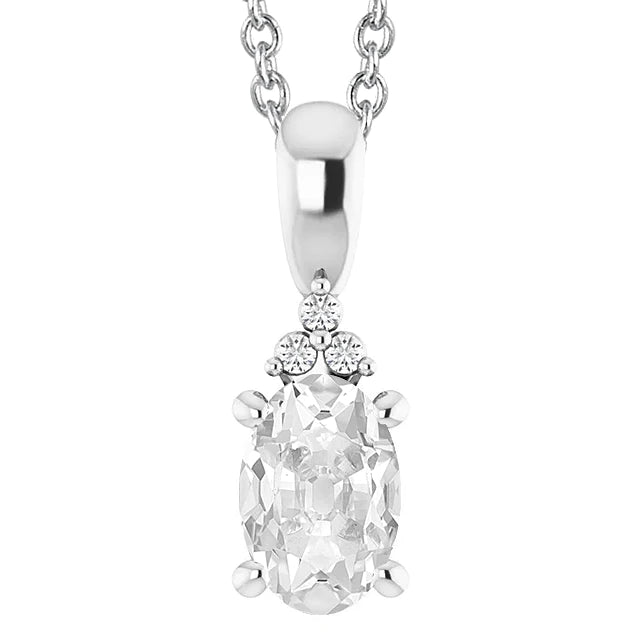 Pendentif Réel diamant rond et ovale taille ancienne avec bélière en or blanc 5 carats 14K