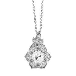 Pendentif Réel diamant rond forme fleur en or blanc