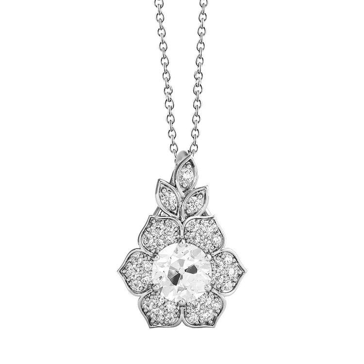 Pendentif Réel diamant rond forme fleur en or blanc