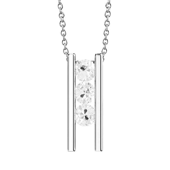 Pendentif Réel diamant rond taille vieille mine 3 pierres 1.50 carats or blanc 14K