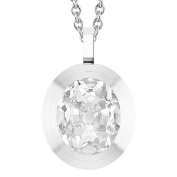 Pendentif Réel diamant solitaire ovale taille ancienne 5 carats bélière coulissante en or blanc