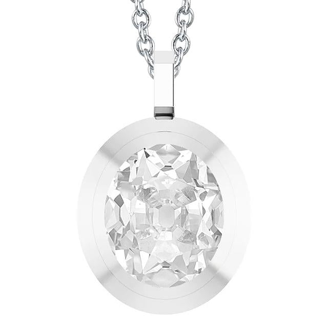 Pendentif Réel diamant solitaire ovale taille ancienne 5 carats bélière coulissante en or blanc