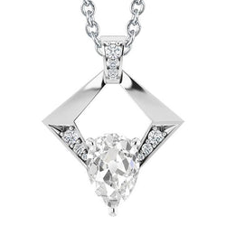Pendentif Réel diamant taille poire ancienne mine 3.50 carats bijoux en or blanc