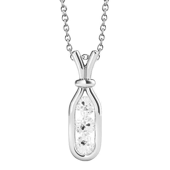 Pendentif Rond Vieux Européen Trois Pierres Authentique Diamant 1,50 Carats Or 14K
