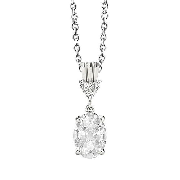 Pendentif Rond Vieux mineur 2.50 Carats Réel Diamant Serti Griffe Or Blanc 14K