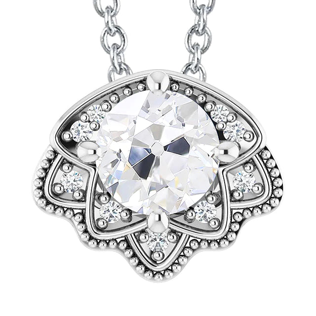 Pendentif Rond ancienne mine Réel Diamant 5.50 Carats Avec Chaîne Or Blanc 14K