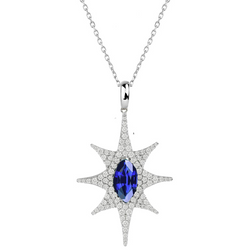 Pendentif Saphir Bleu Marquise Et Halo De Diamants Étoile Style