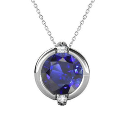 Pendentif Saphir de Ceylan & Diamant Rond Bijoux Femme 3.25 carats