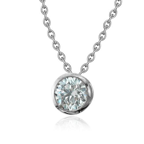 Pendentif Serti De Réel Diamants Coupe Ronde 1 Carat Avec Chaîne En Or Blanc 14K