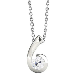 Pendentif Solitaire Authentique Diamant Or 14K Courbé Rond Vieux mineur 1 Carat