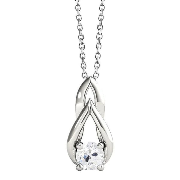 Pendentif Solitaire Authentique Diamant Rond Vieux mineur 1 Carat Or Blanc 14K