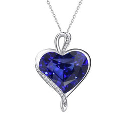 Pendentif Solitaire Coeur Saphir Bleu Or Blanc 14K 3.50 Carats