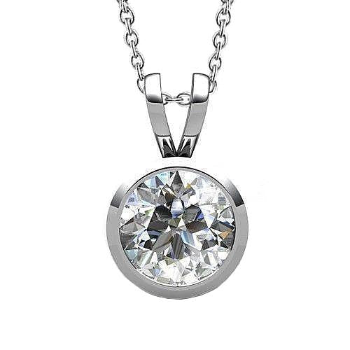 Pendentif Solitaire Naturel Diamant Coupe Ronde Serti Clos 2 Carats Wg 14K