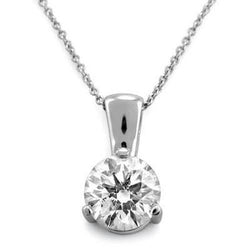 Pendentif Solitaire Naturel Diamant Rond Femme 3 Prongs 0.80 Carat WG 14K