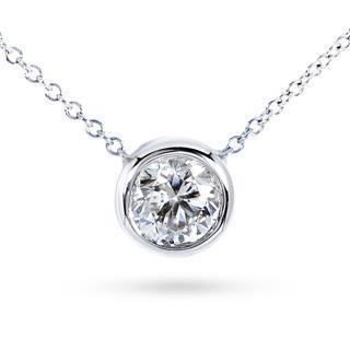 Pendentif Solitaire Naturel Diamant Rond Serti Clos 2 Carats Or Blanc 14 Carats