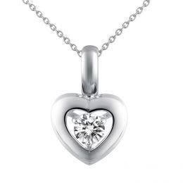 Pendentif Solitaire Réel Diamant Rond en Forme de Coeur 0.50 Ct Or Blanc 14K