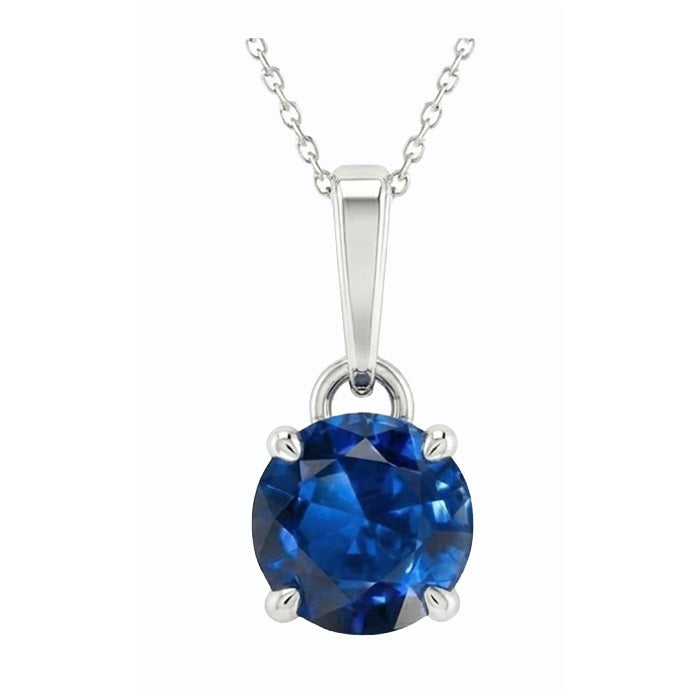 Pendentif Solitaire Saphir de Ceylan Rond Serti de 4 Griffes Bijoux 3 carats