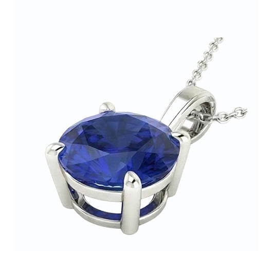 Pendentif Solitaire Saphir de Ceylan Rond Serti de 4 Griffes Bijoux 3 carats