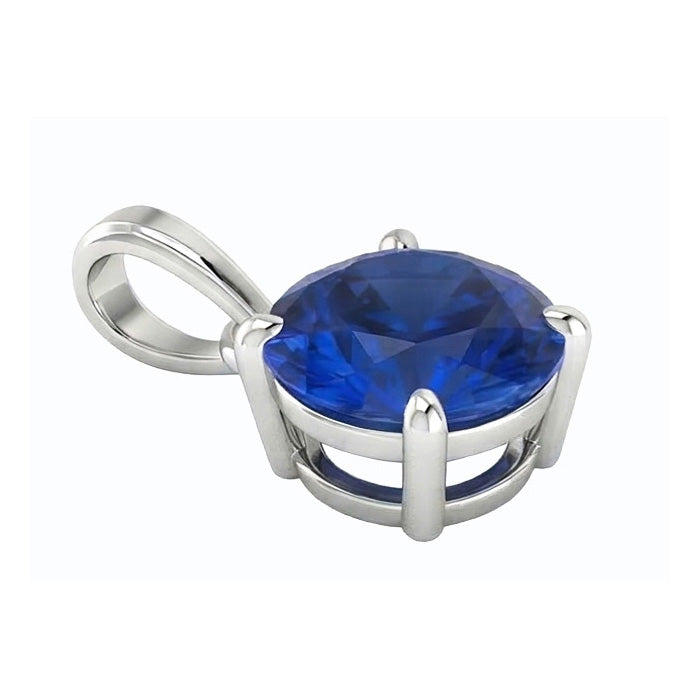 Pendentif Solitaire Saphir de Ceylan Rond Serti de 4 Griffes Bijoux 3 carats