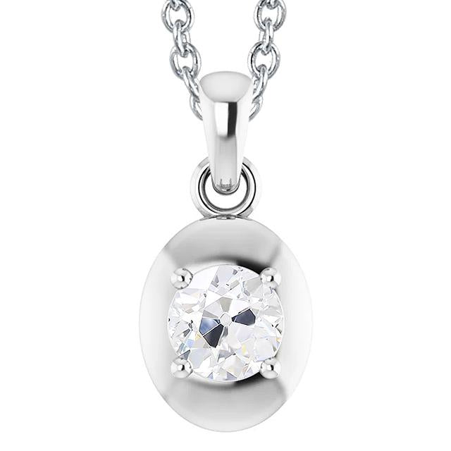 Pendentif Solitaire Véritable Diamant ancienne mine Cut Or Blanc 14K 1.50 Carats