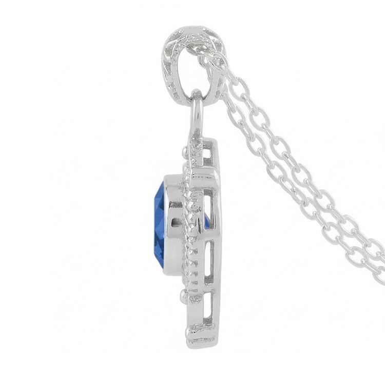 Pendentif Style Antique Saphir Bleu 8 Carats Or Blanc 14K