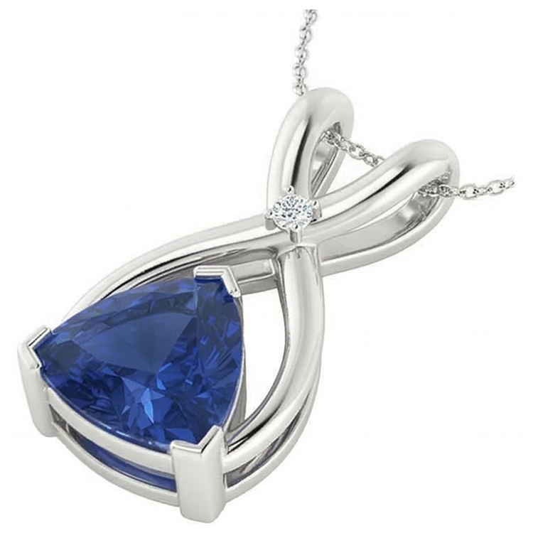Pendentif Trillion Blue Sapphire & Diamond avec chaîne V Prong 2.75 quilates