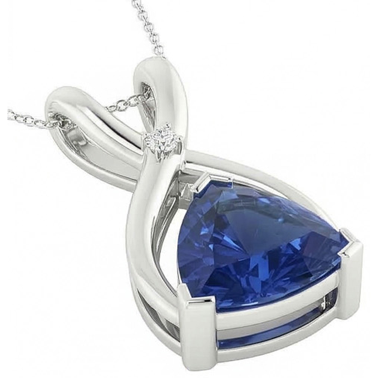 Pendentif Trillion Blue Sapphire & Diamond avec chaîne V Prong 2.75 quilates