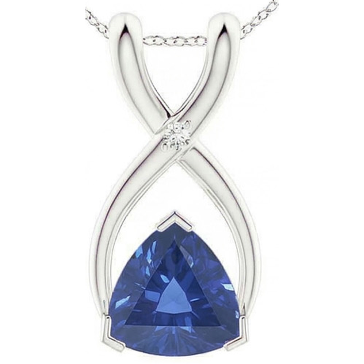 Pendentif Trillion Blue Sapphire & Diamond avec chaîne V Prong 2.75 quilates