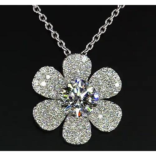 Pendentif Véritable Diamant Fleur 3.50 Carats Or Blanc 14K F Vs1 Neuf