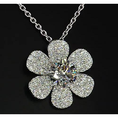 Pendentif Véritable Diamant Fleur 3.50 Carats Or Blanc 14K F Vs1 Neuf