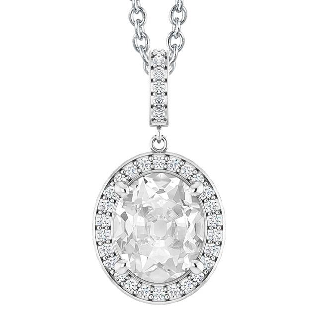 Pendentif Véritable Diamant Ovale Taille Ancienne Halo Or 6.50 Carats Avec Chaîne Et Bélière