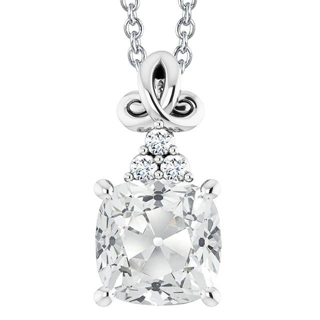 Pendentif Véritable Diamant Pour Femme Slide 5.50 Carats Taille Coussin Taille Ancienne Grande Côtelette