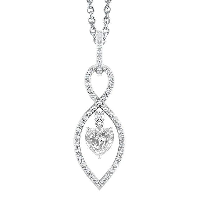 Pendentif Véritable Diamant Rond & Coeur Vieux mineur 2.50 Carats Ensemble Griffe