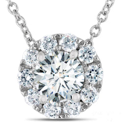 Pendentif Véritable Diamant Rond Halo Pour Femme En Or Blanc. Bijoux Etincelants 2 Ct.