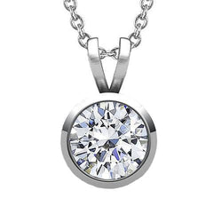 Pendentif Véritable Diamant Solitaire Serti Clos 2 Ct Or Blanc 14 Carats