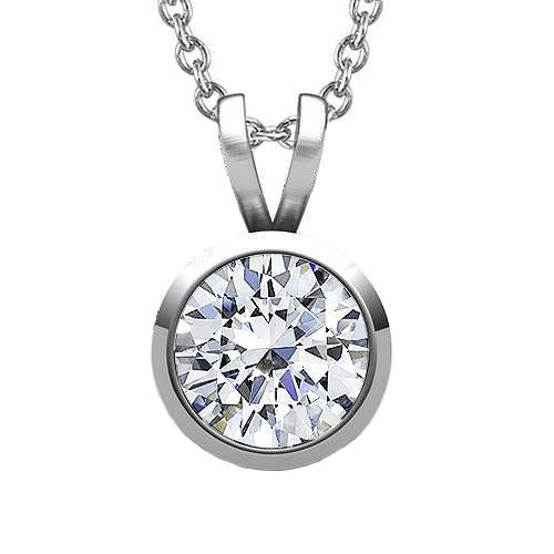 Pendentif Véritable Diamant Solitaire Serti Clos 2 Ct Or Blanc 14 Carats