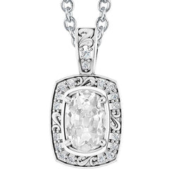 Pendentif Véritable Diamant Style Vintage Slide Ovale Vieux Mineur 5 Carats Filigrane