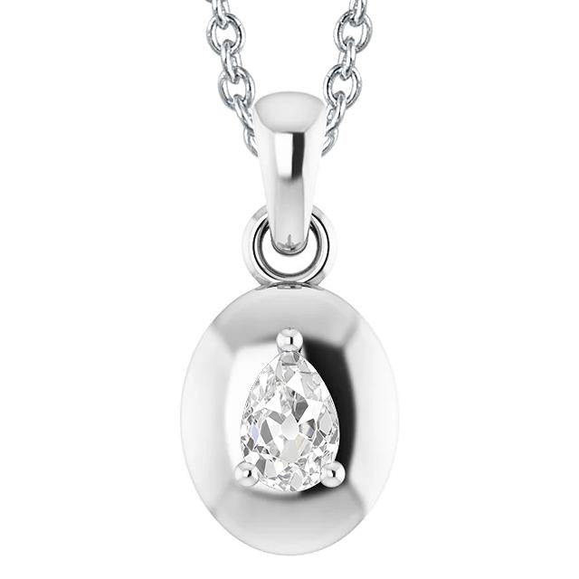 Pendentif Véritable Diamant Taille Poire ancienne mine Or blanc 14K 1.50 Carats