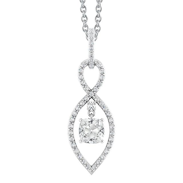 Pendentif Véritable diamant coussin Vieux mineur 3.50 carats serti de griffes tige torsadée