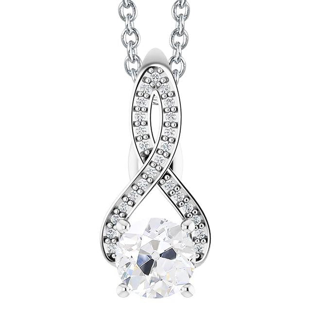 Pendentif Véritable diamant en or pour femme tige torsadée ronde Vieux mineur 3 carats 14K