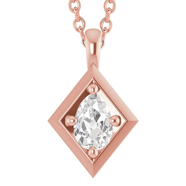 Pendentif Véritable diamant en or rose ovale ancienne mine Cut 2 carats bijoux 14K